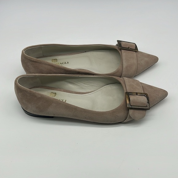 Brunomagli - Suede Light Grey Pointed Toe Buckle Made In Italy Ballet Flats 37.5 - Picture 2 of 16